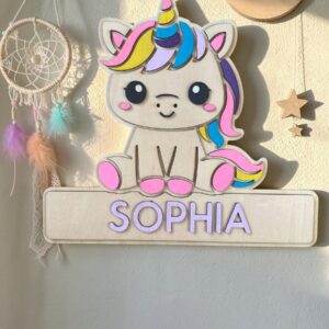 plaque licorne personnalisée avec prénom